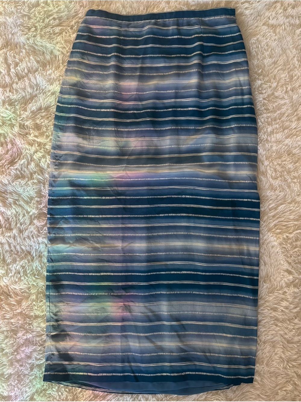 Josephine Chaus White and Navy Striped Pencil Skirt - 100% Silk